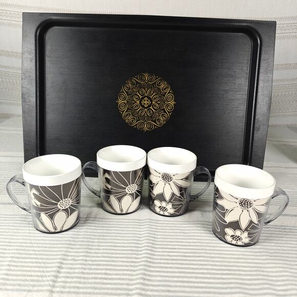 Vintage 1970s David Douglas Black & White Therm Ware Set with Tray Rare - Picture 5 of 13